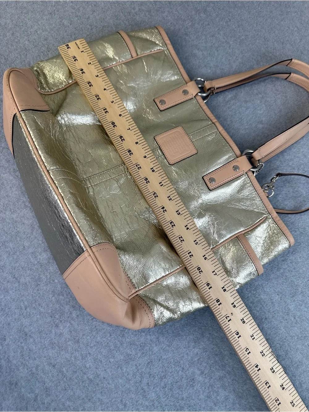 Coach Metro Tote Bag Crinkled Metallic Textured Purse & Matching Wristlet